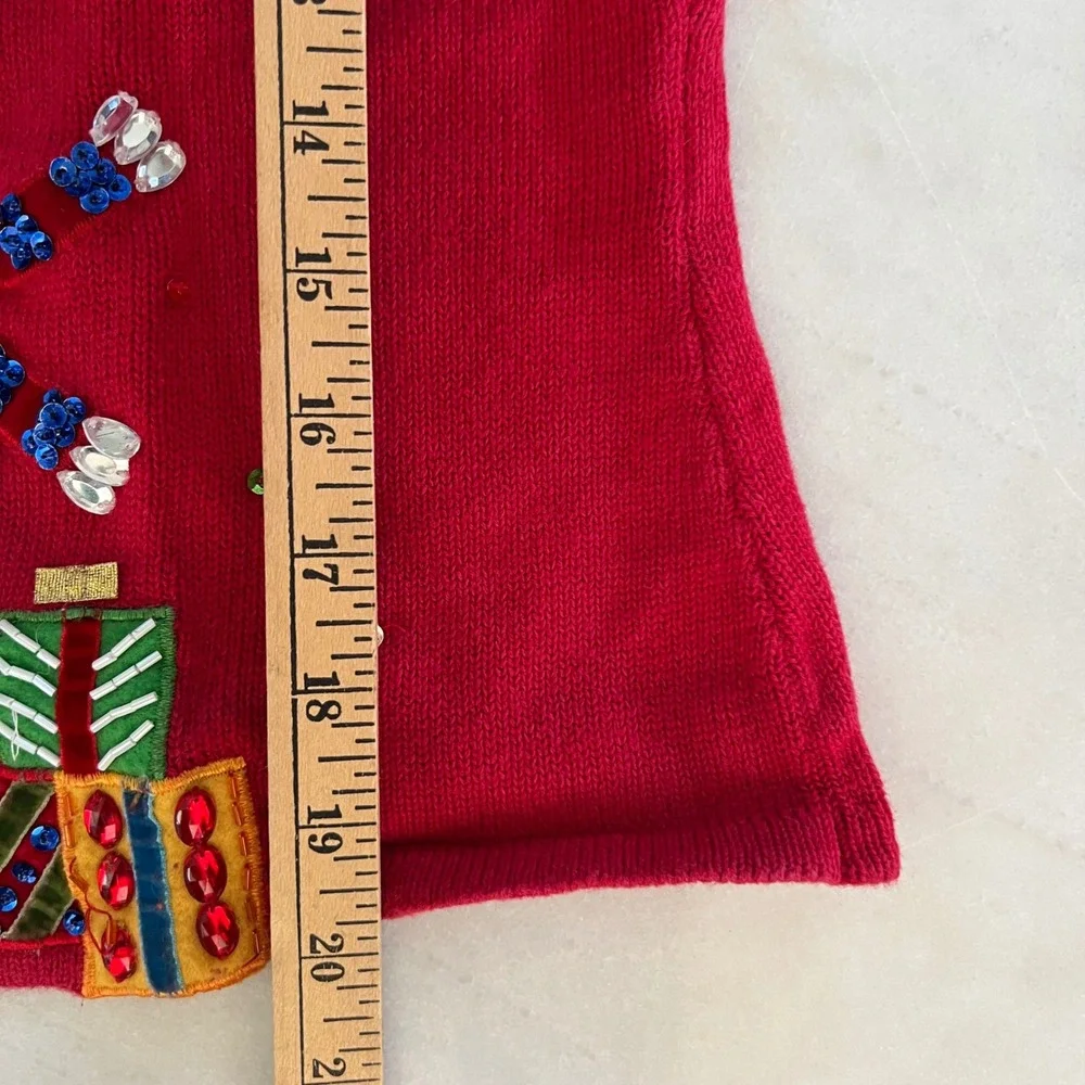 Chadwicks Red Snowman Sequin Beaded Ugly Christmas Sweater Cardigan Womens M‎